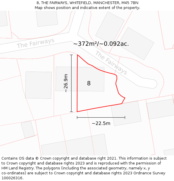 8, THE FAIRWAYS, WHITEFIELD, MANCHESTER, M45 7BN: Plot and title map