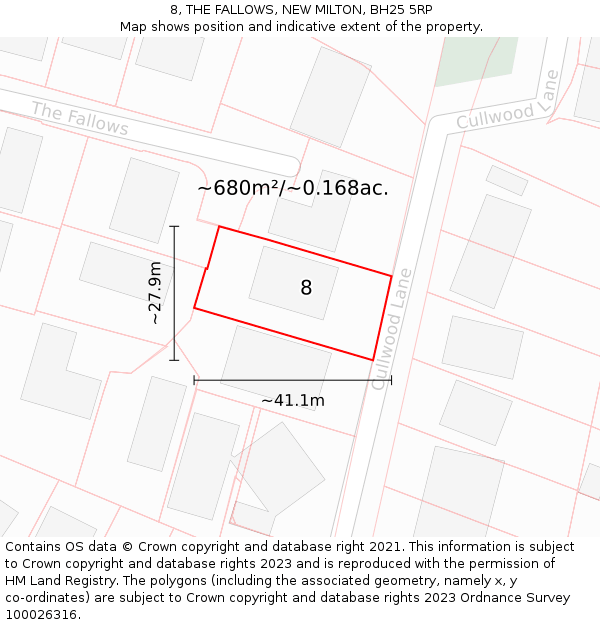 8, THE FALLOWS, NEW MILTON, BH25 5RP: Plot and title map