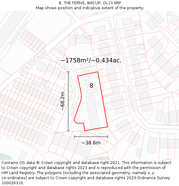 8, THE FERNS, BACUP, OL13 9RP: Plot and title map