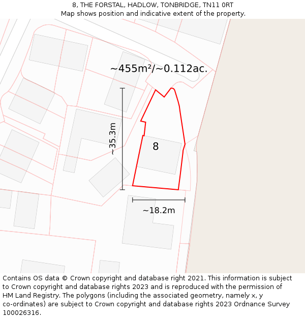 8, THE FORSTAL, HADLOW, TONBRIDGE, TN11 0RT: Plot and title map