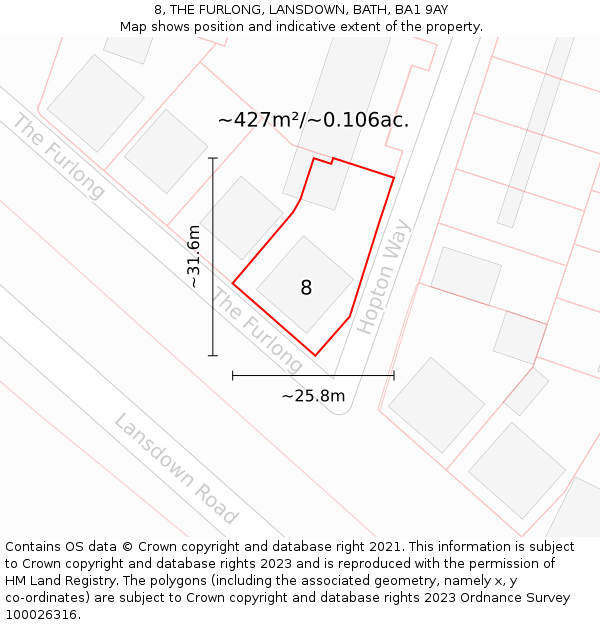 8, THE FURLONG, LANSDOWN, BATH, BA1 9AY: Plot and title map