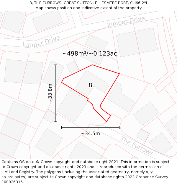 8, THE FURROWS, GREAT SUTTON, ELLESMERE PORT, CH66 2YL: Plot and title map