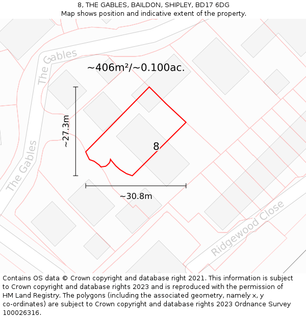 8, THE GABLES, BAILDON, SHIPLEY, BD17 6DG: Plot and title map