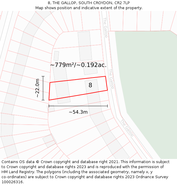 8, THE GALLOP, SOUTH CROYDON, CR2 7LP: Plot and title map