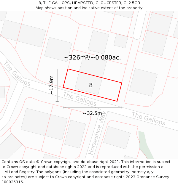 8, THE GALLOPS, HEMPSTED, GLOUCESTER, GL2 5GB: Plot and title map