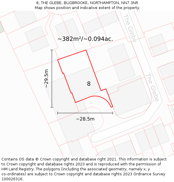 8, THE GLEBE, BUGBROOKE, NORTHAMPTON, NN7 3NR: Plot and title map