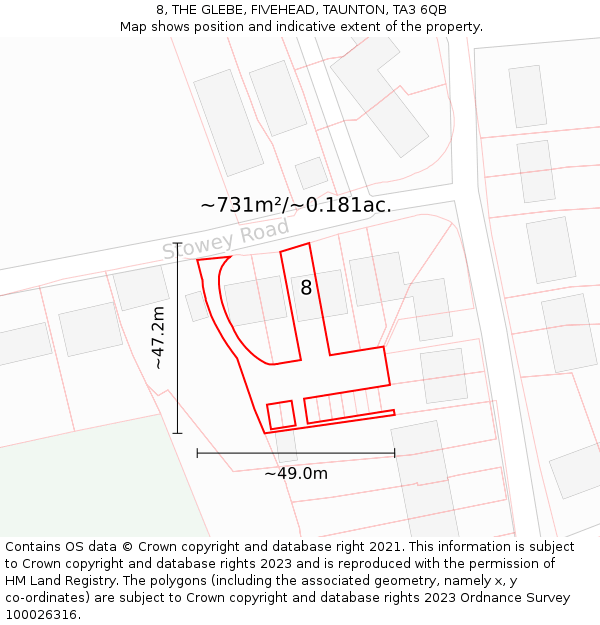 8, THE GLEBE, FIVEHEAD, TAUNTON, TA3 6QB: Plot and title map