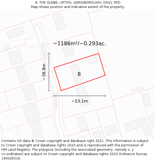 8, THE GLEBE, UPTON, GAINSBOROUGH, DN21 5PD: Plot and title map