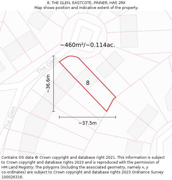 8, THE GLEN, EASTCOTE, PINNER, HA5 2RX: Plot and title map