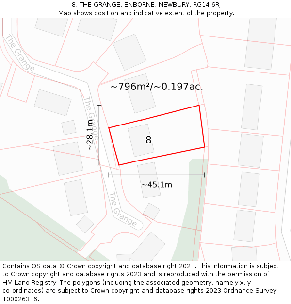 8, THE GRANGE, ENBORNE, NEWBURY, RG14 6RJ: Plot and title map