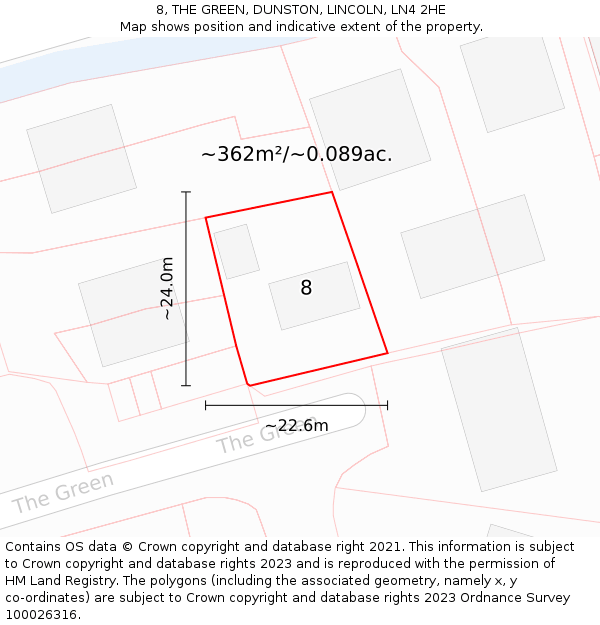 8, THE GREEN, DUNSTON, LINCOLN, LN4 2HE: Plot and title map