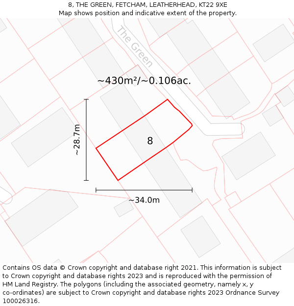 8, THE GREEN, FETCHAM, LEATHERHEAD, KT22 9XE: Plot and title map