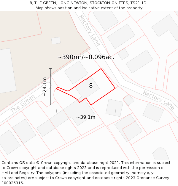 8, THE GREEN, LONG NEWTON, STOCKTON-ON-TEES, TS21 1DL: Plot and title map