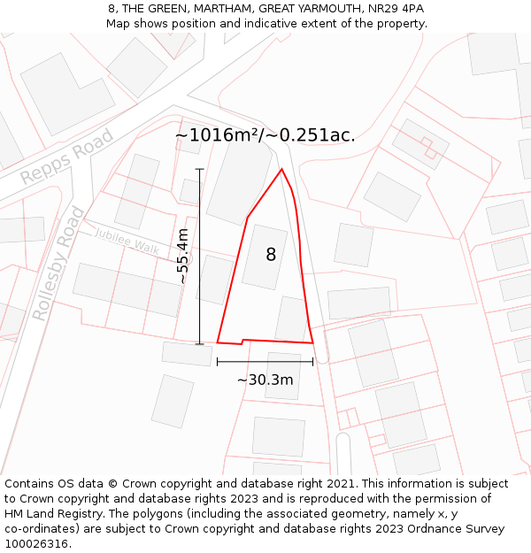 8, THE GREEN, MARTHAM, GREAT YARMOUTH, NR29 4PA: Plot and title map