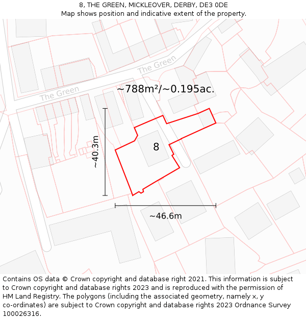 8, THE GREEN, MICKLEOVER, DERBY, DE3 0DE: Plot and title map