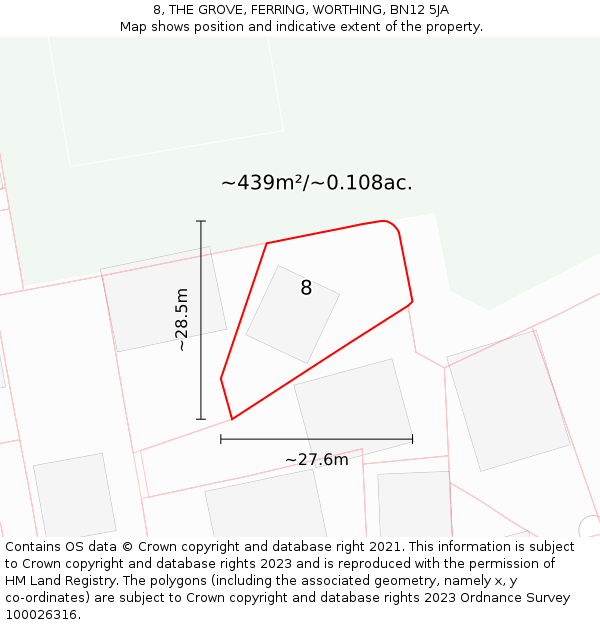 8, THE GROVE, FERRING, WORTHING, BN12 5JA: Plot and title map