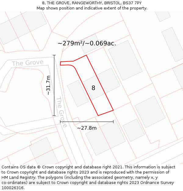 8, THE GROVE, RANGEWORTHY, BRISTOL, BS37 7PY: Plot and title map
