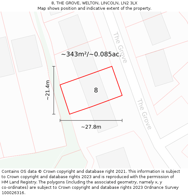 8, THE GROVE, WELTON, LINCOLN, LN2 3LX: Plot and title map