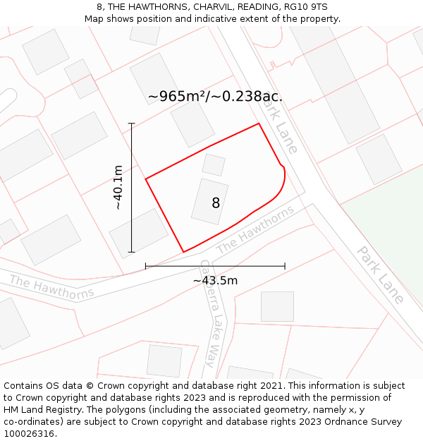 8, THE HAWTHORNS, CHARVIL, READING, RG10 9TS: Plot and title map