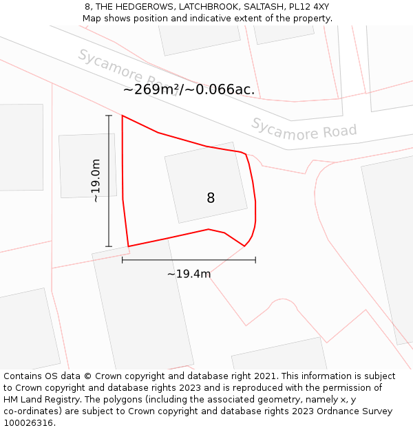 8, THE HEDGEROWS, LATCHBROOK, SALTASH, PL12 4XY: Plot and title map
