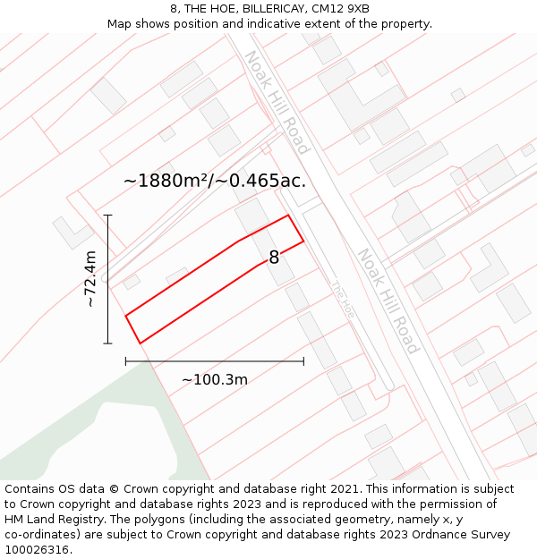 8, THE HOE, BILLERICAY, CM12 9XB: Plot and title map