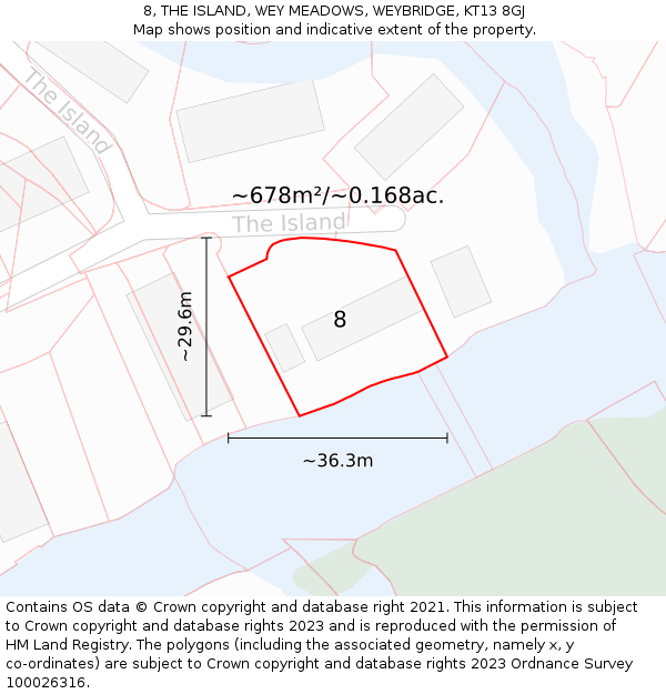 8, THE ISLAND, WEY MEADOWS, WEYBRIDGE, KT13 8GJ: Plot and title map