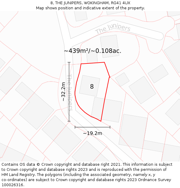 8, THE JUNIPERS, WOKINGHAM, RG41 4UX: Plot and title map