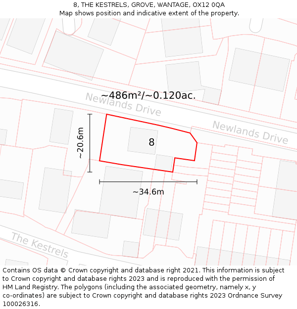 8, THE KESTRELS, GROVE, WANTAGE, OX12 0QA: Plot and title map