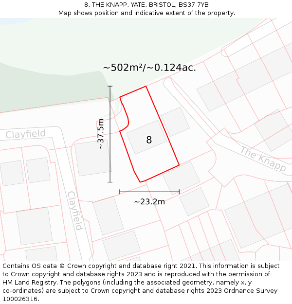 8, THE KNAPP, YATE, BRISTOL, BS37 7YB: Plot and title map