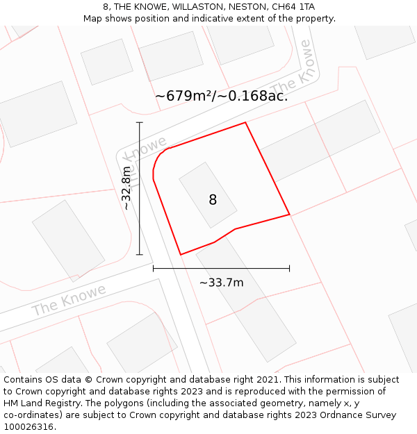 8, THE KNOWE, WILLASTON, NESTON, CH64 1TA: Plot and title map