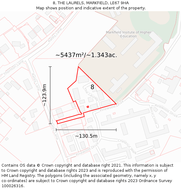 8, THE LAURELS, MARKFIELD, LE67 9HA: Plot and title map