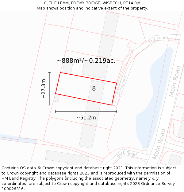8, THE LEAM, FRIDAY BRIDGE, WISBECH, PE14 0JA: Plot and title map