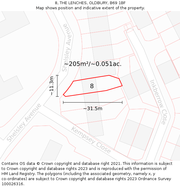 8, THE LENCHES, OLDBURY, B69 1BF: Plot and title map