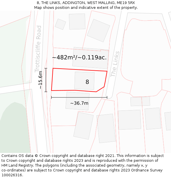 8, THE LINKS, ADDINGTON, WEST MALLING, ME19 5RX: Plot and title map