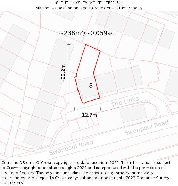 8, THE LINKS, FALMOUTH, TR11 5UJ: Plot and title map