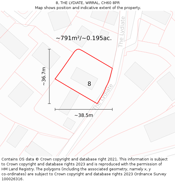 8, THE LYDIATE, WIRRAL, CH60 8PR: Plot and title map