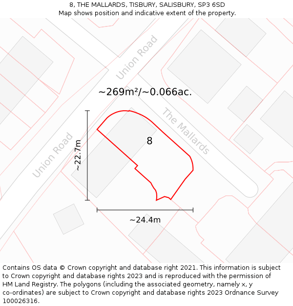 8, THE MALLARDS, TISBURY, SALISBURY, SP3 6SD: Plot and title map