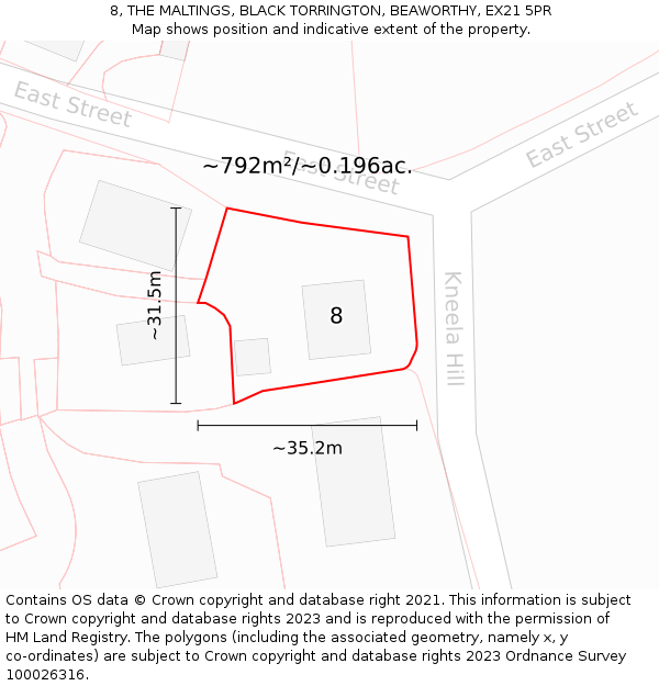 8, THE MALTINGS, BLACK TORRINGTON, BEAWORTHY, EX21 5PR: Plot and title map