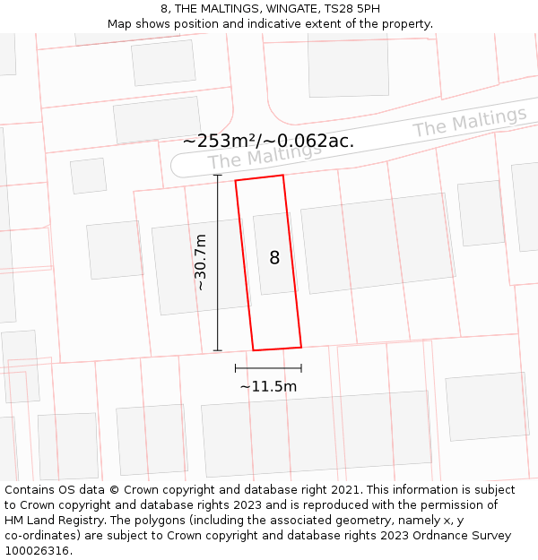 8, THE MALTINGS, WINGATE, TS28 5PH: Plot and title map