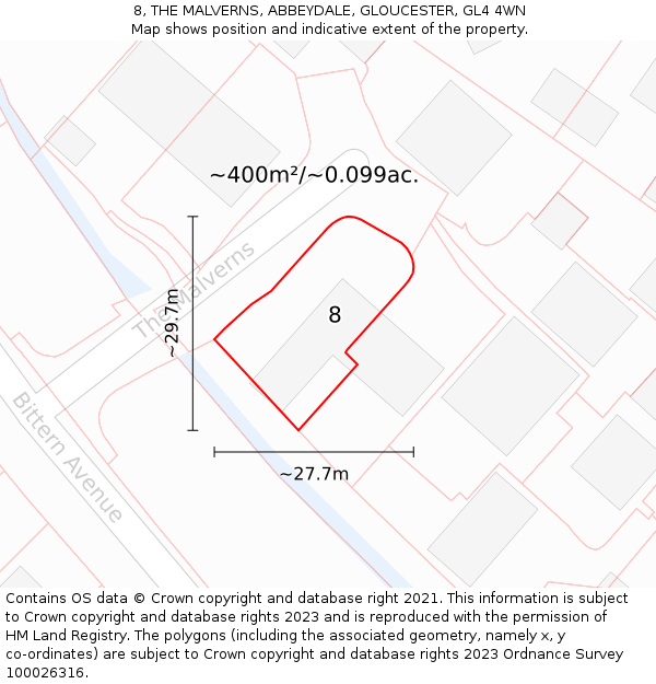 8, THE MALVERNS, ABBEYDALE, GLOUCESTER, GL4 4WN: Plot and title map