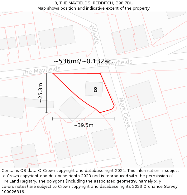 8, THE MAYFIELDS, REDDITCH, B98 7DU: Plot and title map