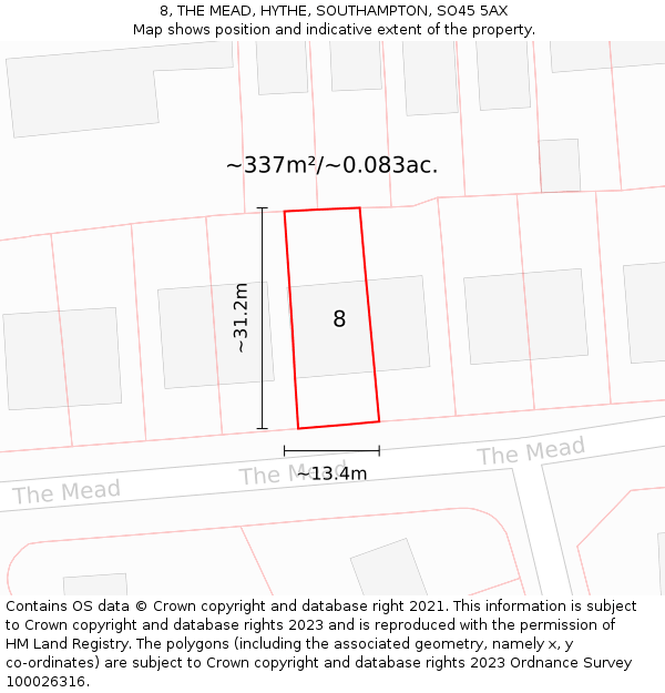 8, THE MEAD, HYTHE, SOUTHAMPTON, SO45 5AX: Plot and title map