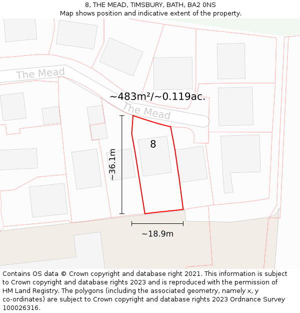 8, THE MEAD, TIMSBURY, BATH, BA2 0NS: Plot and title map