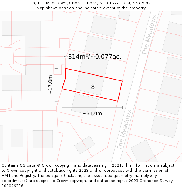 8, THE MEADOWS, GRANGE PARK, NORTHAMPTON, NN4 5BU: Plot and title map