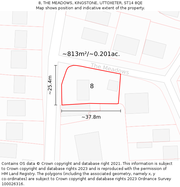 8, THE MEADOWS, KINGSTONE, UTTOXETER, ST14 8QE: Plot and title map