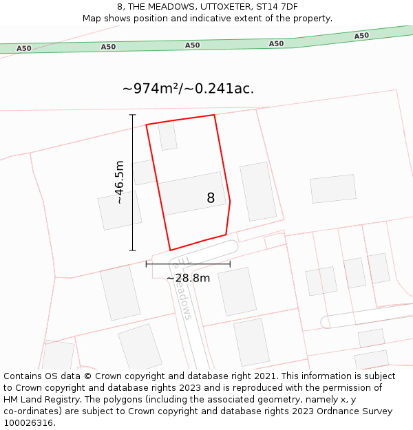 8, THE MEADOWS, UTTOXETER, ST14 7DF: Plot and title map