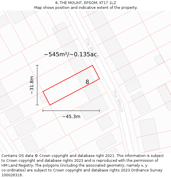 8, THE MOUNT, EPSOM, KT17 1LZ: Plot and title map