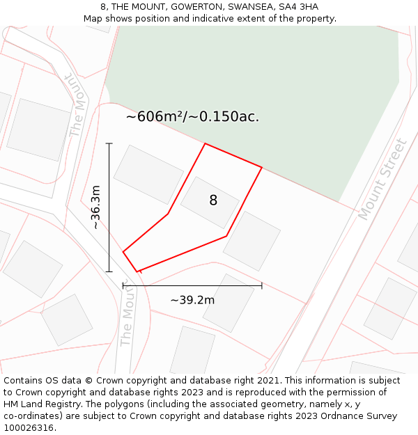 8, THE MOUNT, GOWERTON, SWANSEA, SA4 3HA: Plot and title map