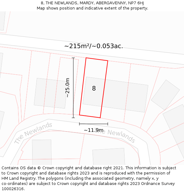 8, THE NEWLANDS, MARDY, ABERGAVENNY, NP7 6HJ: Plot and title map