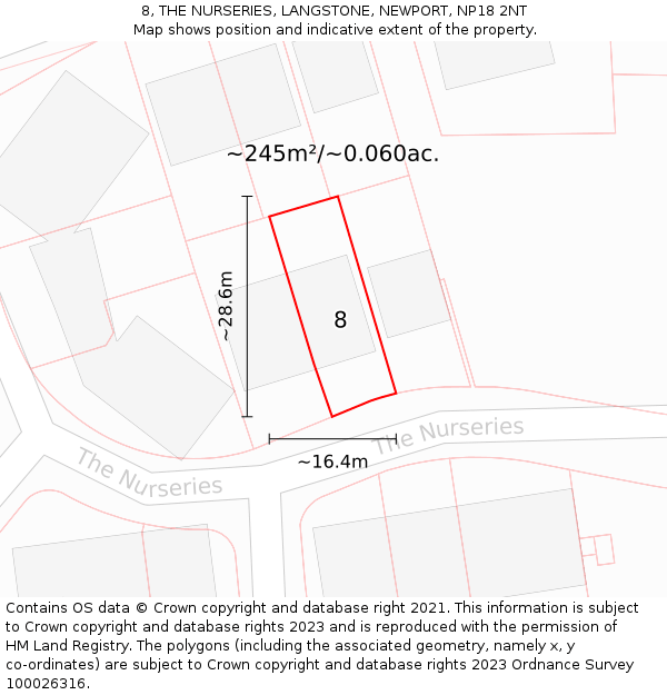 8, THE NURSERIES, LANGSTONE, NEWPORT, NP18 2NT: Plot and title map